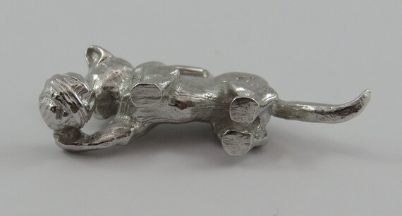 925 Sterling Silver 3D Cat Playing w/ Yarn Charm 
