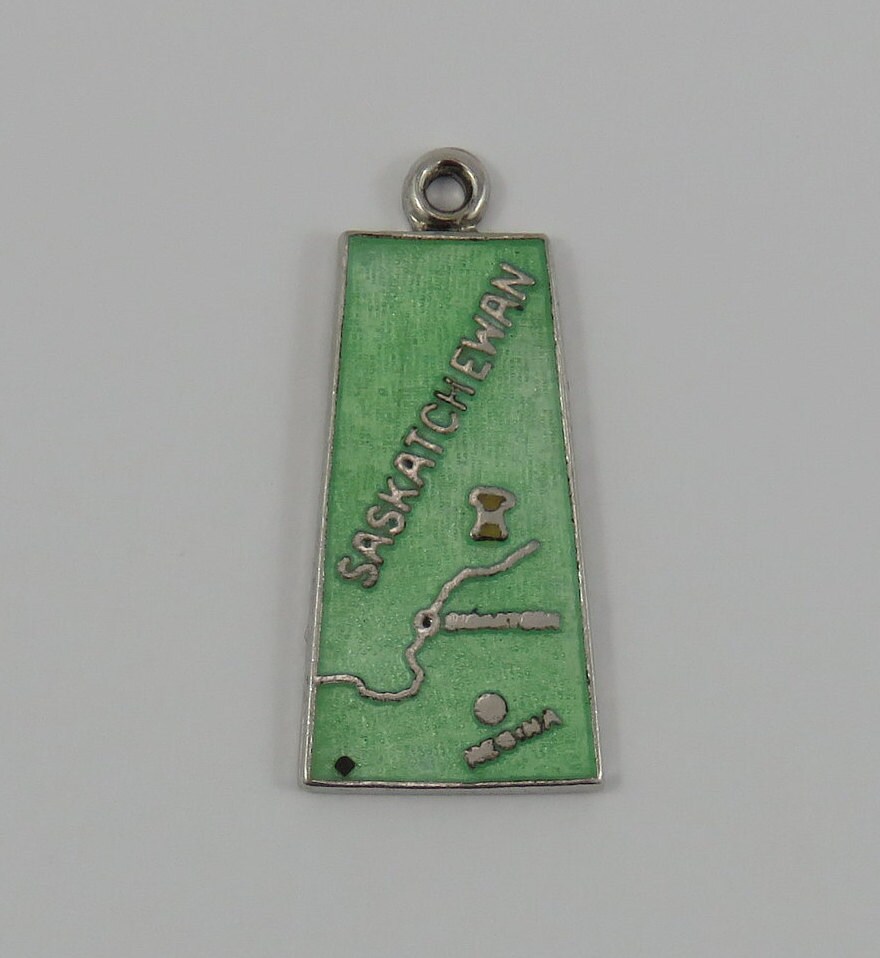 Grüne Emaille Karte von Saskatchewan Sterling Silber ...