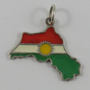 Enamel Map/Flag of Kurdistan Sterling Silver Vintage Charm For Bracelet
