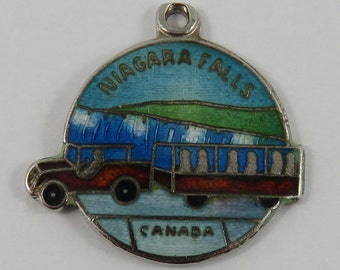 Enamel Bus Tour Niagara Falls, Canada Sterling Silver Vintage Charm For Bracelet