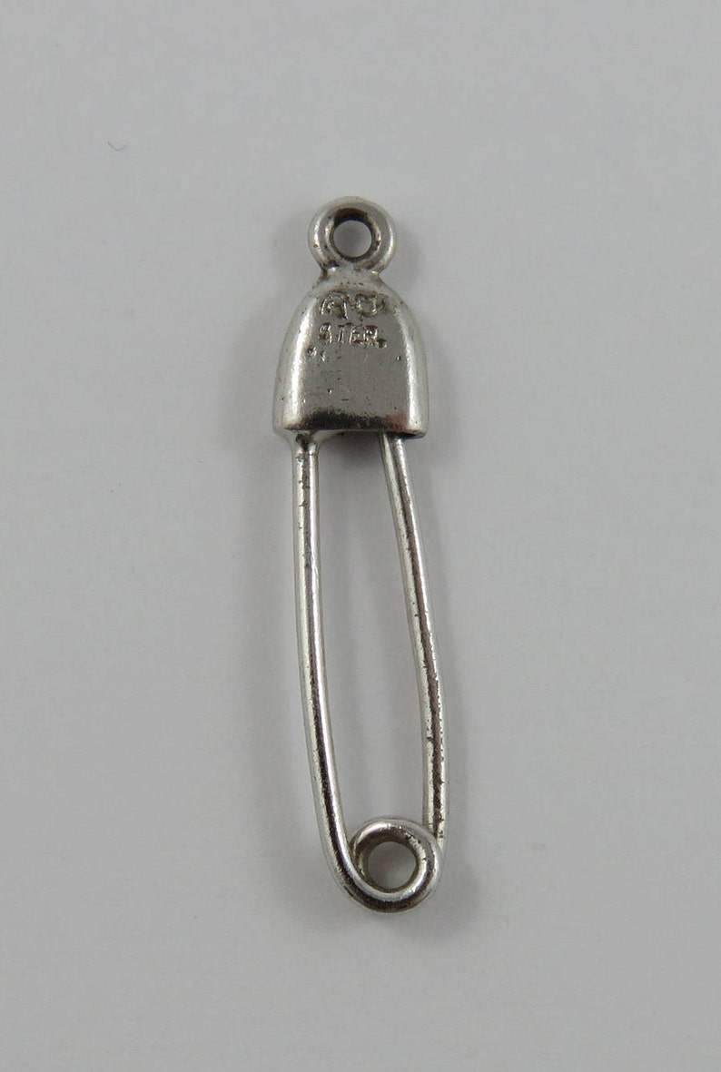 Safety Pin Mechanical Sterling Silver Vintage Charm For Bracelet