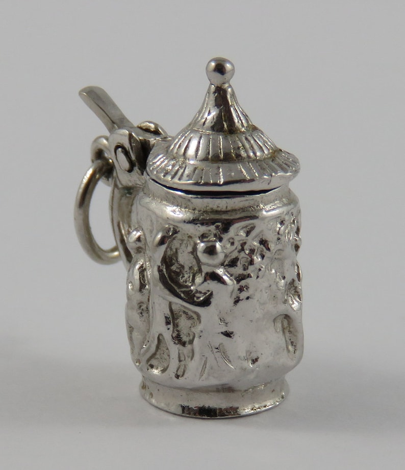 Beer Stein With People Dancing Mechanical Sterling Silver Vintage Charm For Bracelet