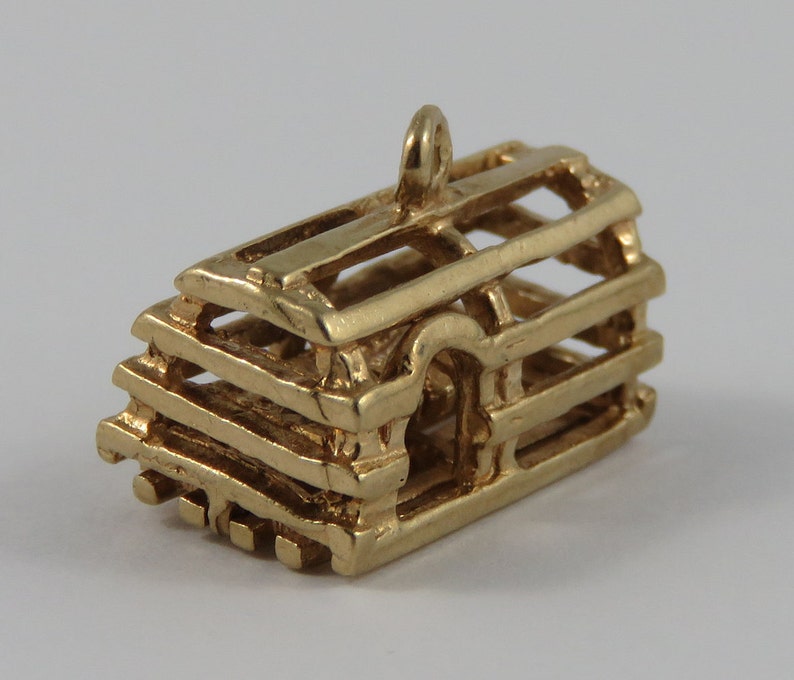 Lobster Trap With Lobster Inside Mechanical 10K Gold Vintage Charm For Bracelet