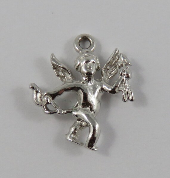 Rhodium Plated 925 Sterling Silver Cupid Angel Charm Rhodium Plated 925 Sterling Silver Cupid Angel Charm