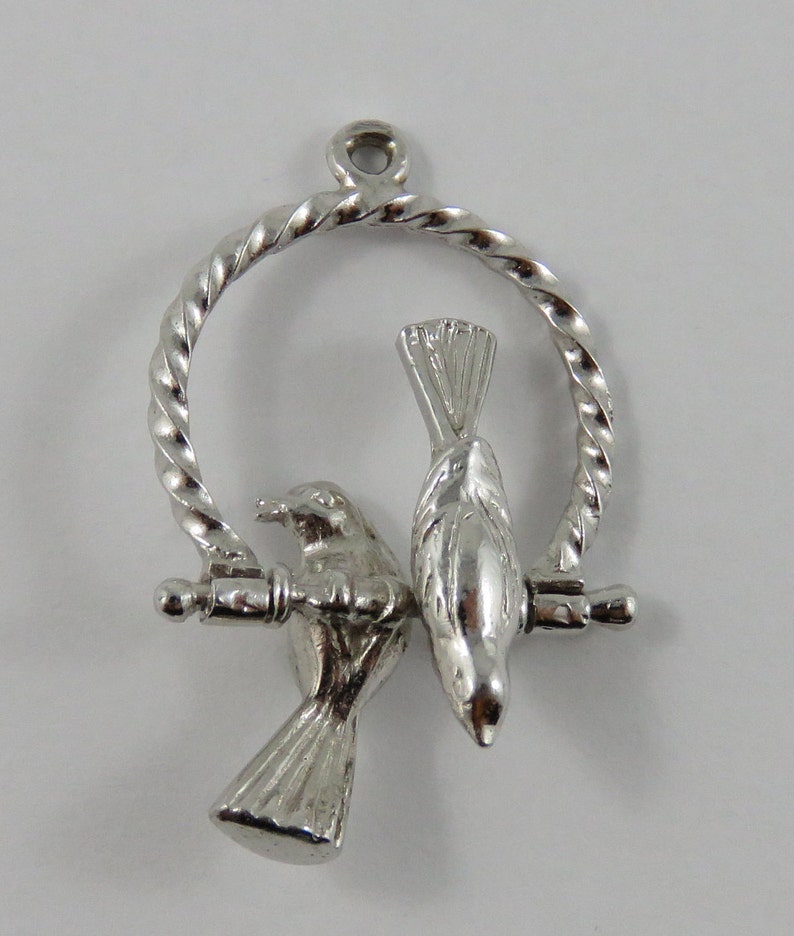 Love Birds on a Ring Mechanical Sterling Silver Vintage Charm For Bracelet