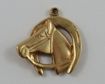 Horse Head in Horseshoe 10K Gold Vintage Charm For Bracelet