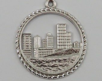 Edmonton, Alberta Skyline Sterling Silver Vintage Charm For Bracelet