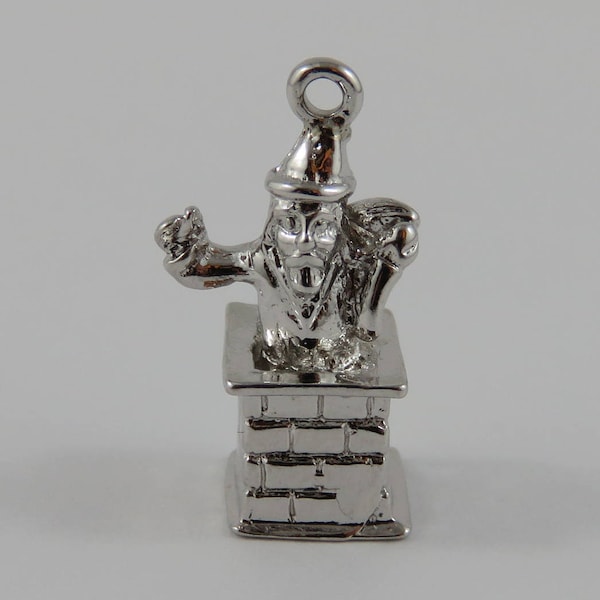 Santa Clause in Chimney Sterling Silver Vintage Charm For Bracelet