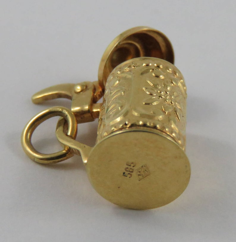 Beer Stein Mechanical 14K Gold Vintage Charm For Bracelet