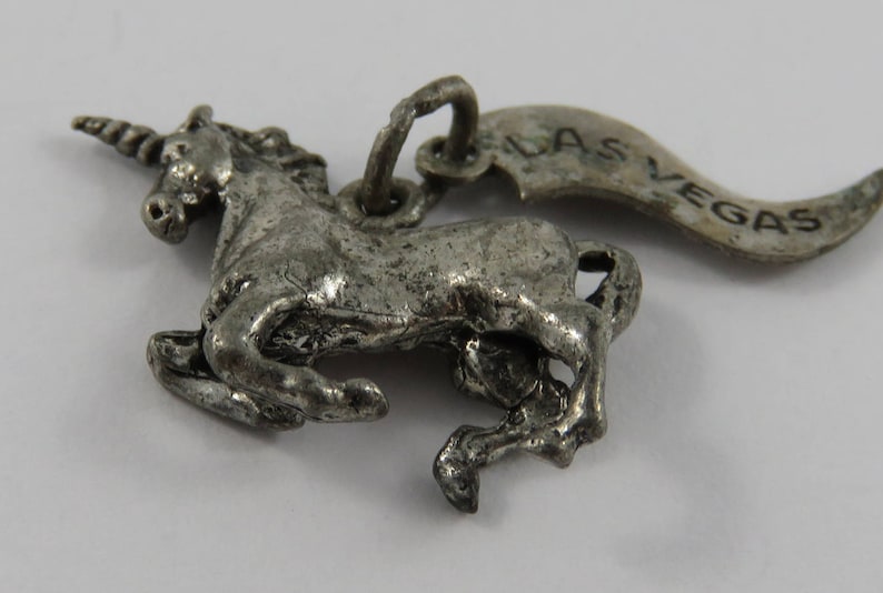 Unicorn With Las Vegas Tag Silver Vintage Charm For Bracelet