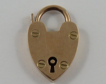 Candado de corazón con agujero de llave mecánico 9K oro vintage encanto para pulsera