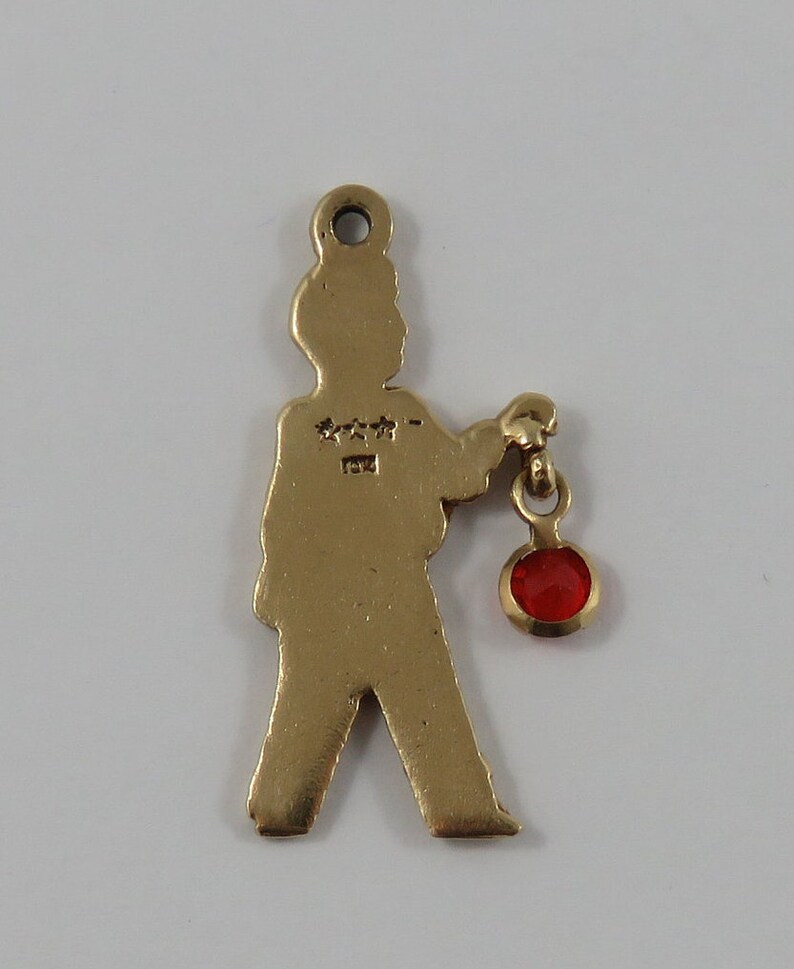 Man Holding Red Stone /'Bag/' Mechanical 10K Gold Vintage Charm For Bracelet