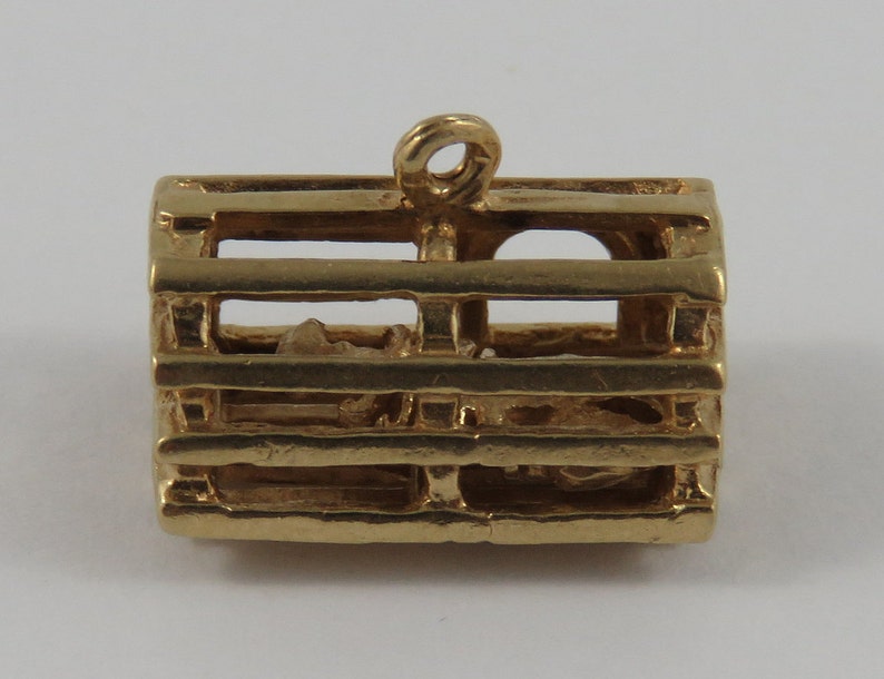 Lobster Trap With Lobster Inside Mechanical 10K Gold Vintage Charm For Bracelet
