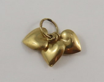 Set of Three Hearts 14K Gold Vintage Charm For Bracelet