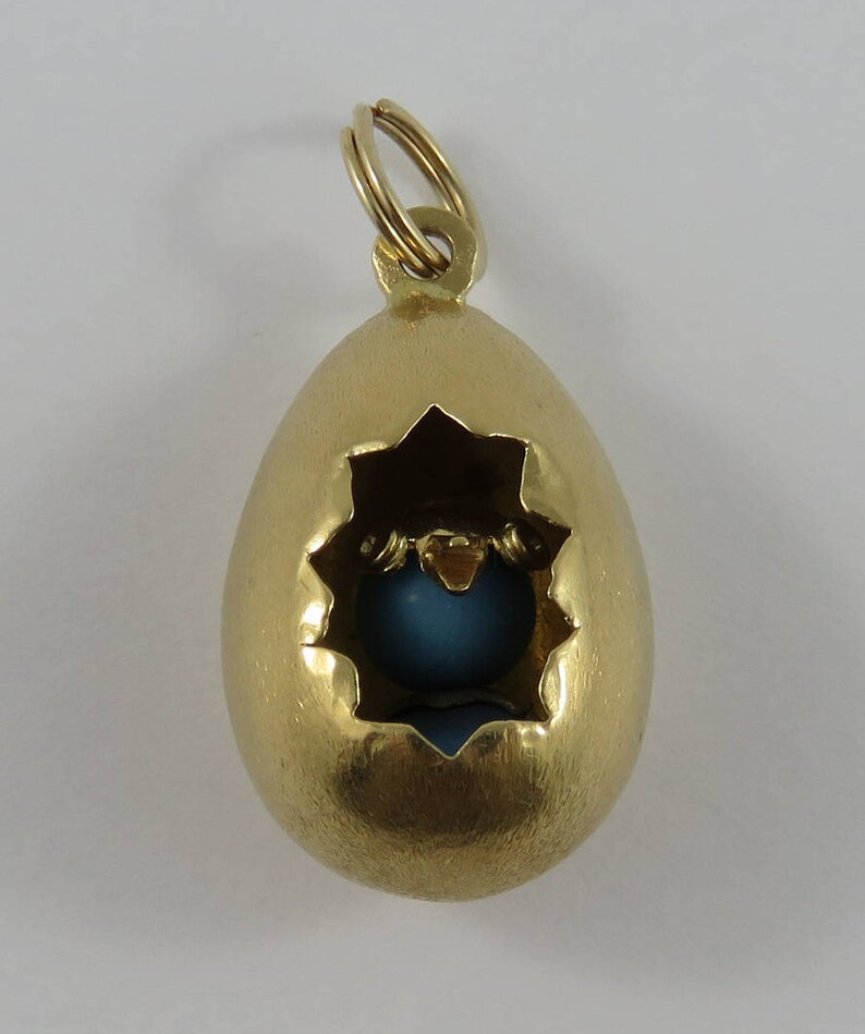 Hatching Egg With Blue Stone Chick Inside Mechanical 18K Gold | Etsy