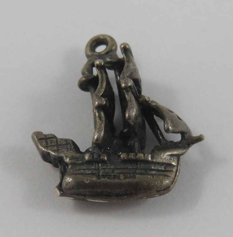 Galleon Ship Sterling Silver Vintage Charm For Bracelet