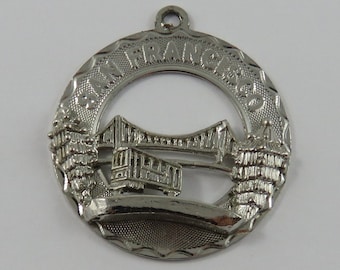 San Francisco Golden Gate Bridge, Redwood Trees, & Cable Car Sterling Silver Vintage Charm For Bracelet