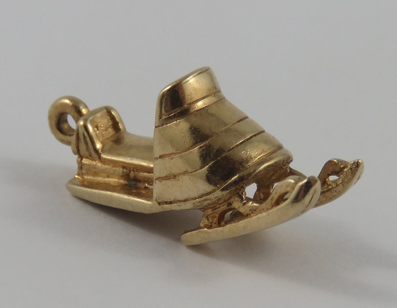 Snowmobile 10K Gold Vintage Charm For Bracelet