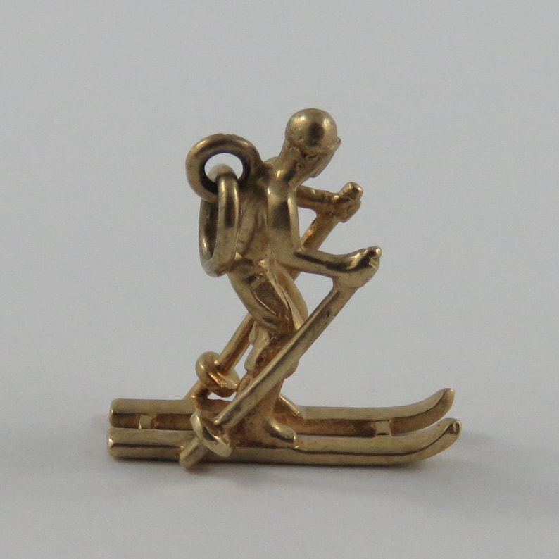 Skier 10K Gold Vintage Charm For Bracelet