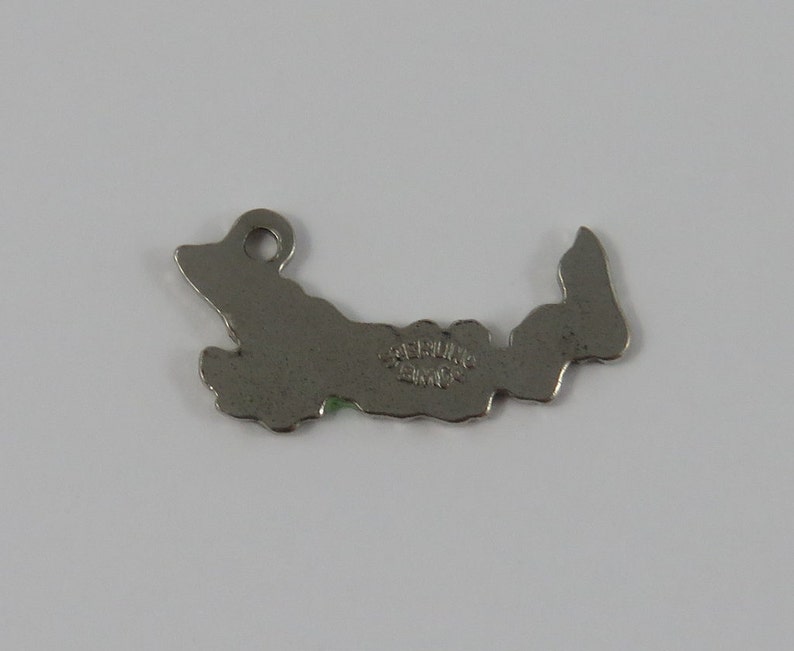 Green Enamel Map of Prince Edward Island Sterling Silver Vintage Charm For Bracelet