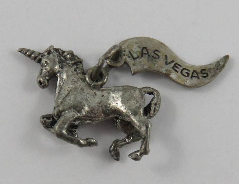 Unicorn With Las Vegas Tag Silver Vintage Charm For Bracelet