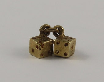 Small Pair of Dice 10K Gold Vintage Charm For Bracelet