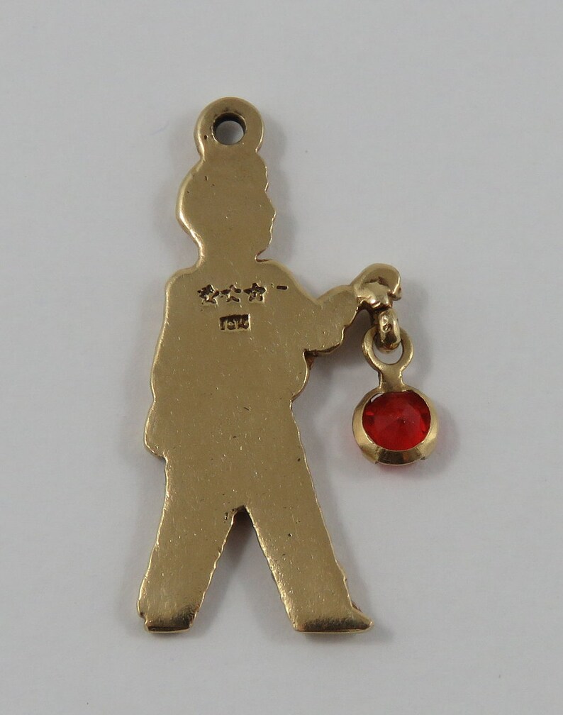 Man Holding Red Stone /'Bag/' Mechanical 10K Gold Vintage Charm For Bracelet