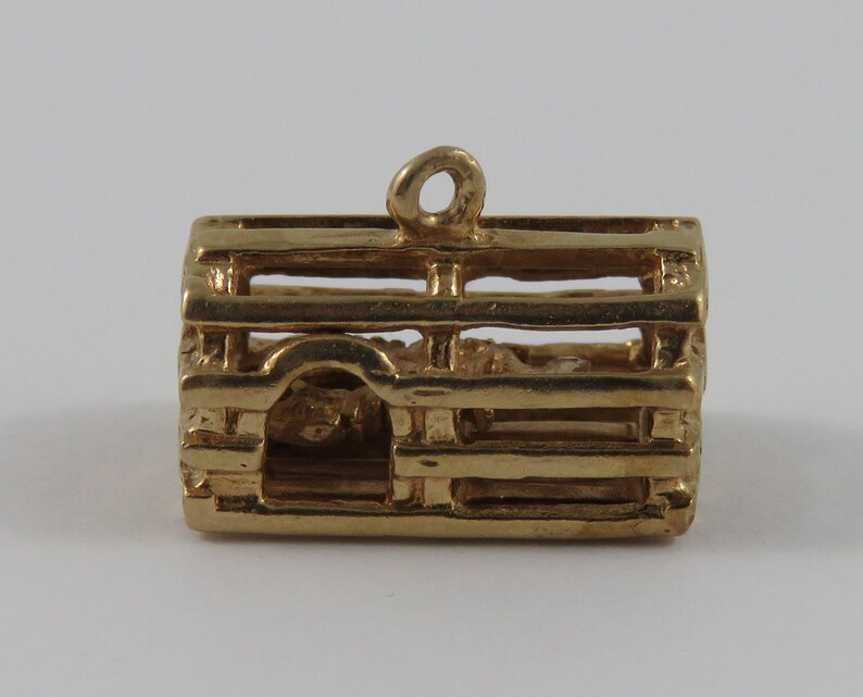Lobster Trap With Lobster Inside Mechanical 10K Gold Vintage Charm For Bracelet