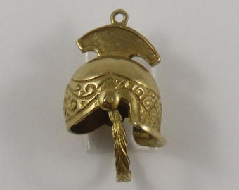 Roman Soldier Helmet Mechanical 9K Gold Vintage Charm For Bracelet