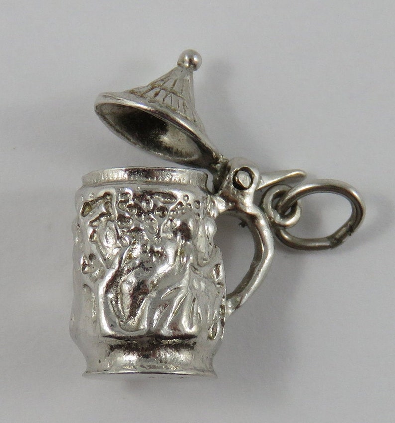 Beer Stein With People Dancing Mechanical Sterling Silver Vintage Charm For Bracelet
