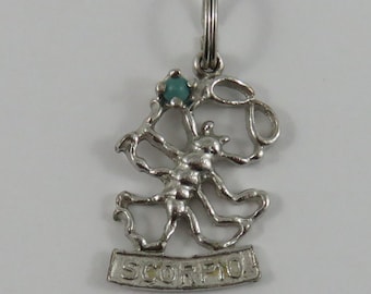 Scorpio Zodiac With Turquoise Stone Sterling Silver Vintage Charm For Bracelet