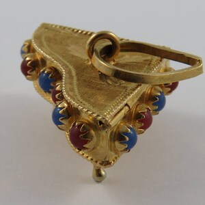 Grand Piano With Red & Blue Stones Mechanical 18K Gold Vintage Charm For Bracelet image 5