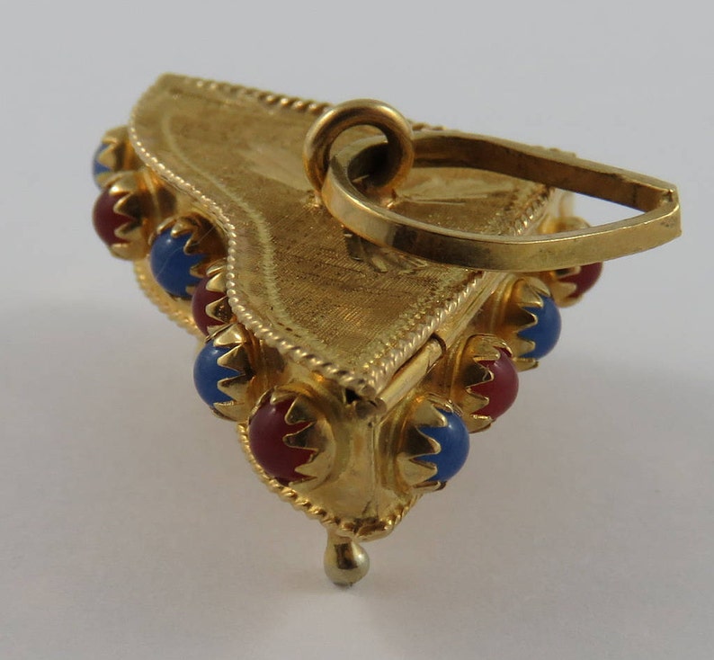 Grand Piano With Red & Blue Stones Mechanical 18K Gold Vintage Charm For Bracelet image 5