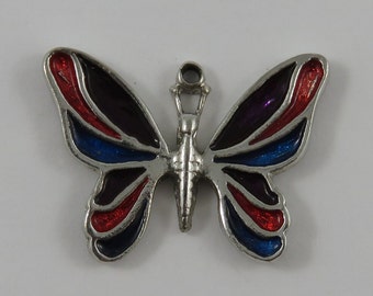 Enamel Butterfly Sterling Silver Vintage Charm For Bracelet