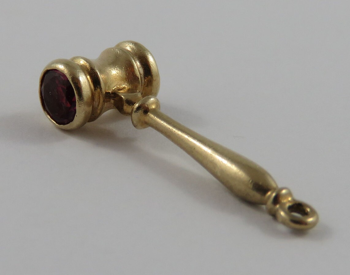 Gavel With Red Stones 10K Gold Vintage Charm For Bracelet Etsy