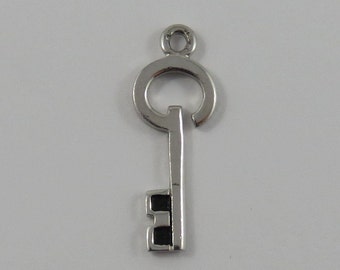 Key With Black Enamel Sterling Silver Vintage Charm For Bracelet