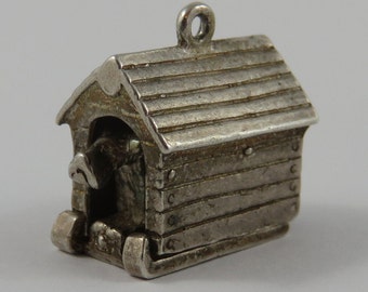 Dog in Doghouse Mechanical Sterling Silver Vintage Charm For Bracelet