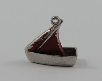 Sailboat With Red Enamel Sterling Silver Vintage Charm For Bracelet