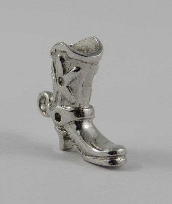 Cowboy Boot Charm 3D Sterling Silver Antiqued Finish Cowboy Boot Charm 3D Sterling Silver Antiqued Finish