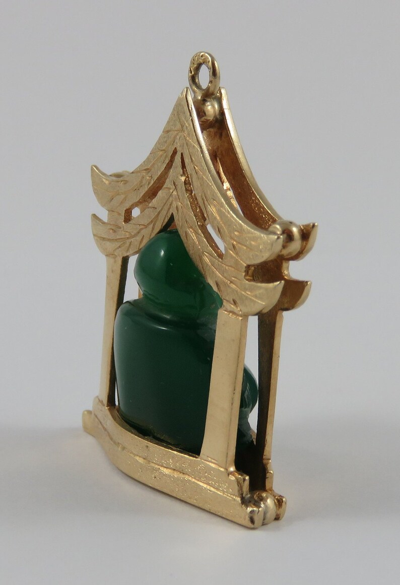 Carved Jade Stone Buddha in Pagoda 14K Gold Vintage Charm for Etsy Canada