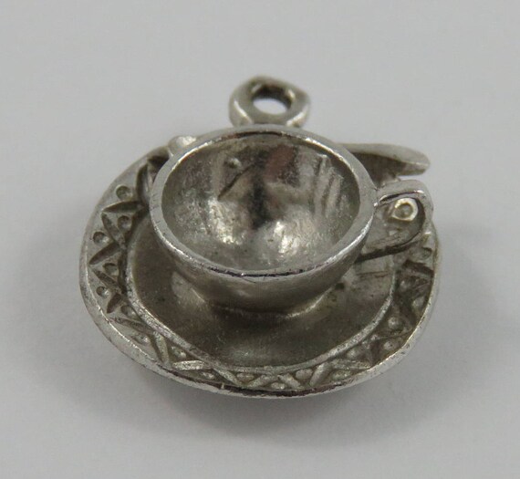 BULK 50 Cup and saucer teacup charms antique silver tone FD61 