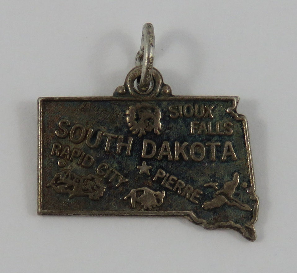 Map of South Dakota State Sterling Silver Vintage Charm for - Etsy