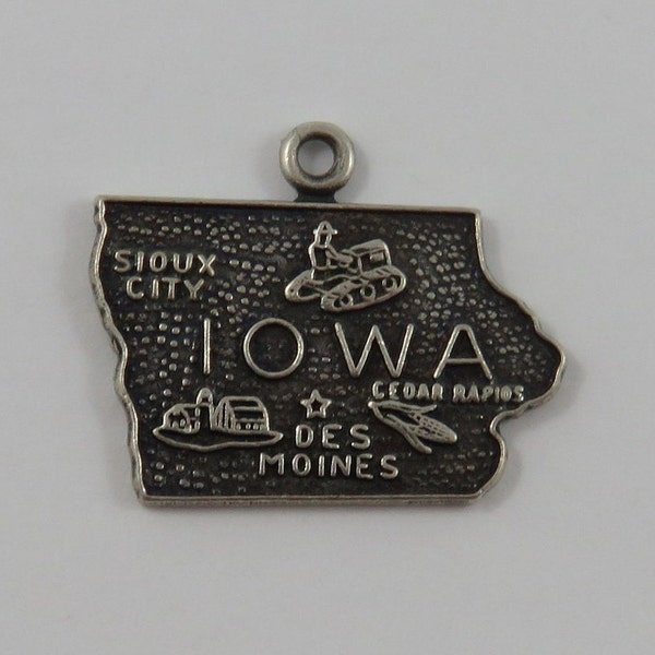 Map of Iowa State Sterling Silver Vintage Charm For Bracelet