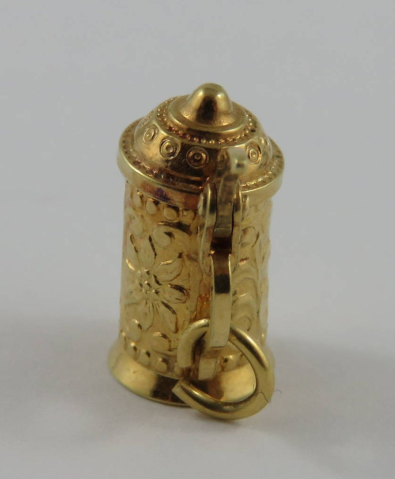 Beer Stein Mechanical 14K Gold Vintage Charm For Bracelet
