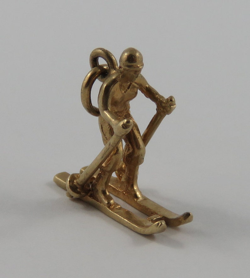 Skier 10K Gold Vintage Charm For Bracelet