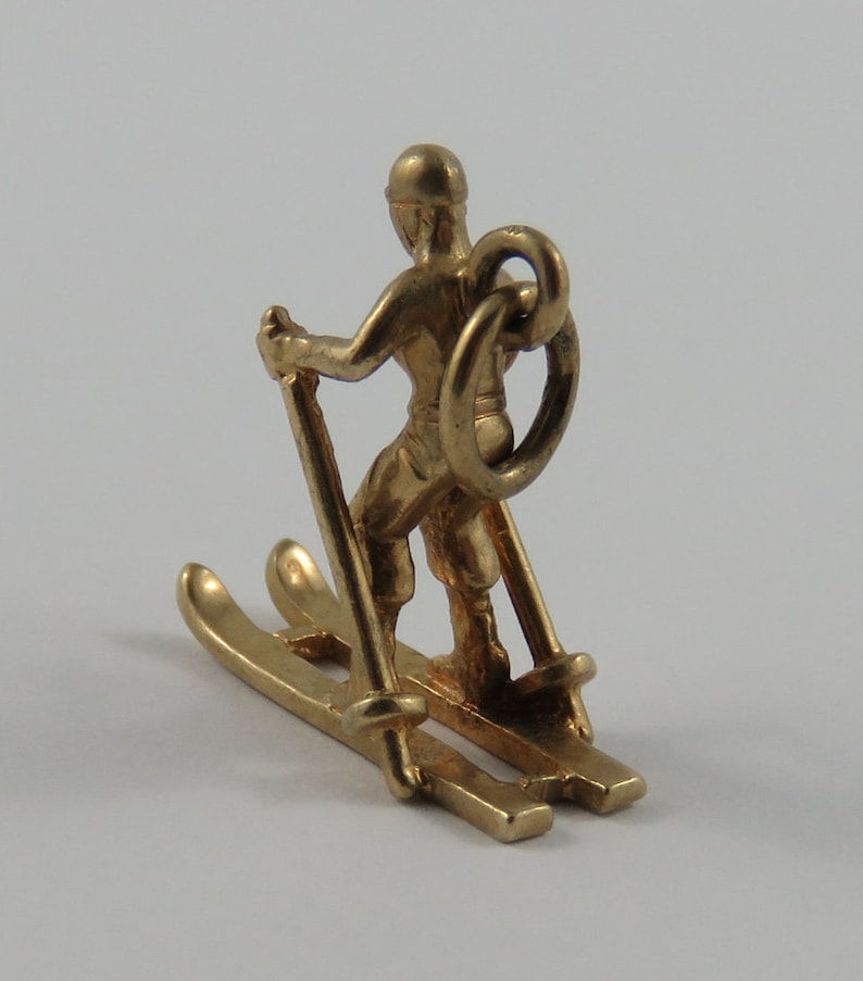 Skier 10K Gold Vintage Charm For Bracelet