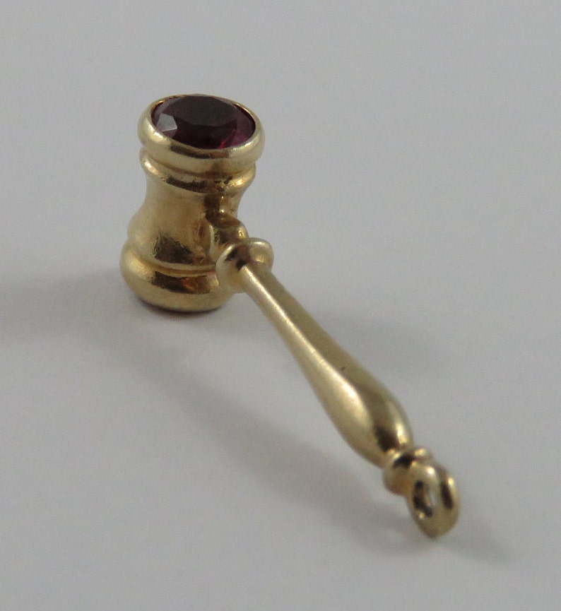 Gavel With Red Stones 10K Gold Vintage Charm For Bracelet Etsy