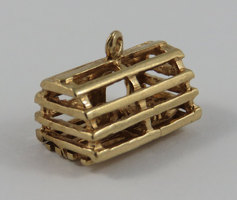 Lobster Trap With Lobster Inside Mechanical 10K Gold Vintage Charm For Bracelet