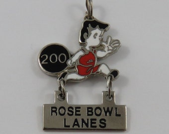 Enamel Woman Bowling 200 Rose Bowl Lanes Mechanical Vintage Charm For Bracelet