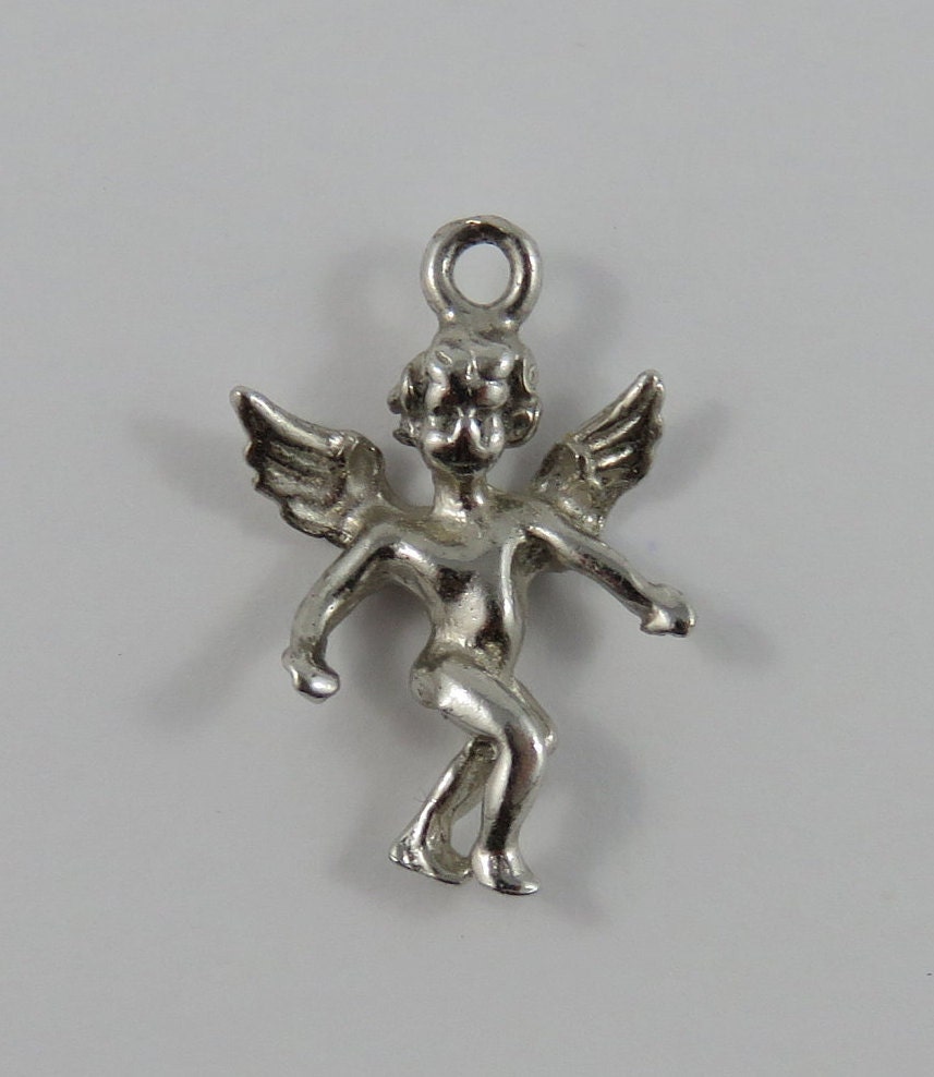 Rhodium Plated 925 Sterling Silver Cupid Angel Charm Rhodium Plated 925 Sterling Silver Cupid Angel Charm